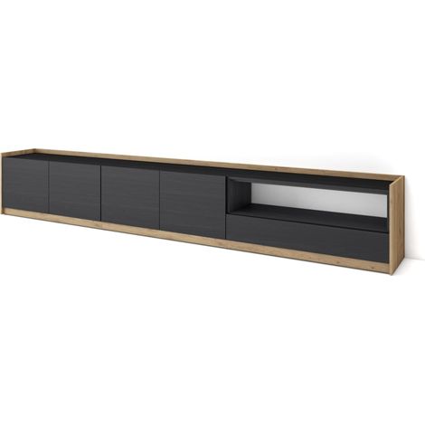 Skraut Home - Mobile TV Soggiorno, 310x37x50cm, Per TV fino a 80", Nero e rovere (1/5)
