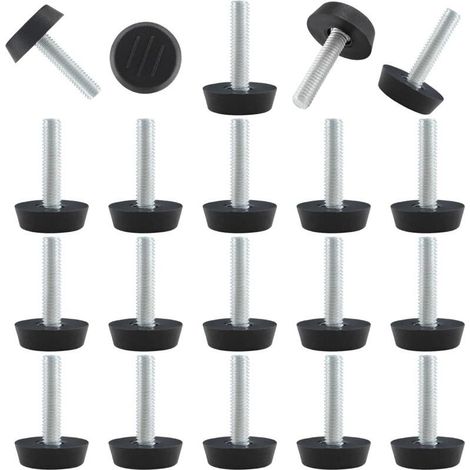 Lot de 20 niveleurs réglables filetés à visser pour meubles, pieds de nivellement M6 pour meubles de patio, pieds de table, chaises et pieds de meubles