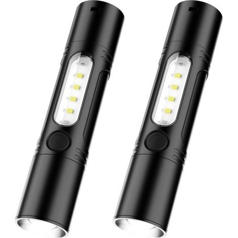 2-Piece LED Flashlight Set, High-Power USB Rechargeable LED Flashlight with Lanyard, Whistle Function, Zoomable, 5 Modes for Lighting/Camping/Hiking/Emergency [Energy Class A] (1/5)
