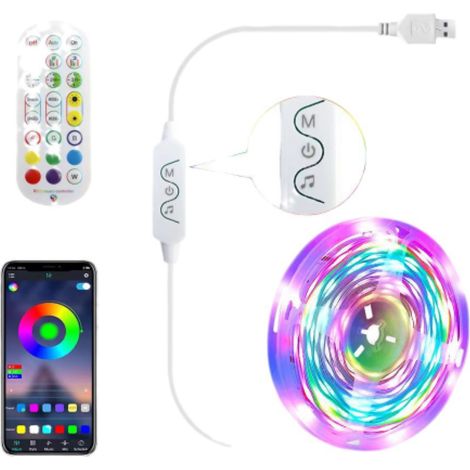 Ruban LED - 4 m - 5050 RGB - Contrôle Bluetooth et 2.4G - Alimentation USB - Pour TV PC Moniteur HDTV (1/5)