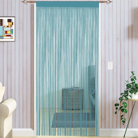 Rideaux à cordes style spaghetti faits à la main Divise-pièces multifonctions Grillage-moustiquaire pour fenêtres et portes, bleu, 90x200cm (1/5)