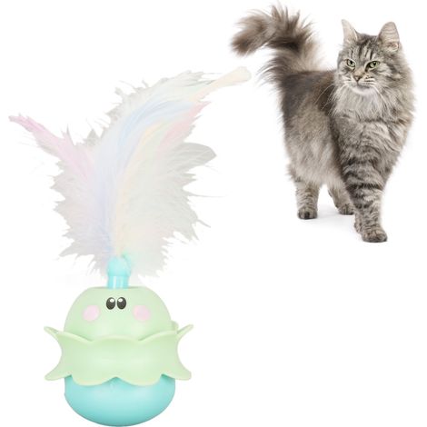 Jouet Chat Électrique Automatique Rotation Plume Interactif Anti-Stress Rechargeable USB-C Base Stable Bleu Vert pour Intérieur Extérieur (1/5)