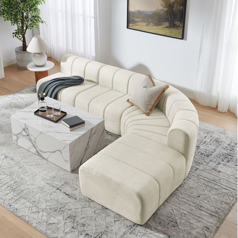 Modulares Ecksofa 283x198x64,7 cm aus Chenille in Beige, platzsparend – MEUBLIV (1/5)