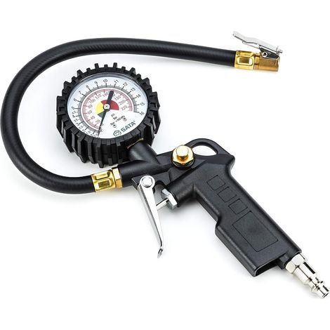 Gonfleur de pneus avec manomètre ST98100U, construction métallique durable, plage de pression 0-220 psi, s'adapte à la plupart des compresseurs d'air, gonfleur universel multifonction (1/5)