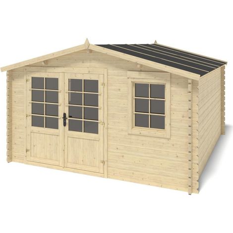 Abri de jardin en bois - 15,21m2 - 3,90x3,90m - Ep. 40mm - Couleur: naturel (1/5)