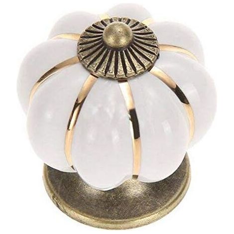 5pcs Potiron Poignée Bouton Armoire Meubles Bouton poignée Porte Meubles Boutons Céramique Porcelaine Fleur Meuble blanc
