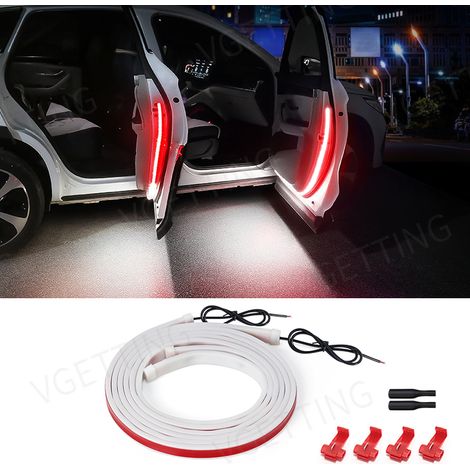 (Blanc Rouge) 2 bandes lumineuses LED flexibles pour portières de voiture, éclairage de bienvenue coloré, stroboscope clignotant anti-collision, éclairage anti-collision pour véhicules. (1/5)