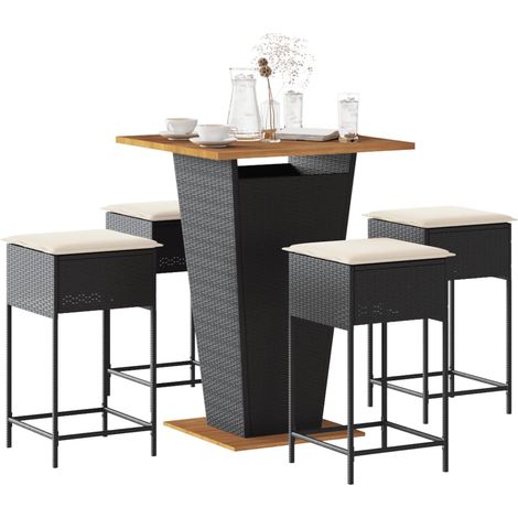 vidaXL Ensemble de bar de jardin 5 pcs avec coussins noir poly rotin (1/5)