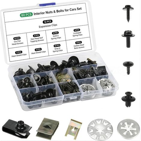 Vis de soubassement pour pare-chocs, kit de 80 clips de fixation pour carrosserie, kit de clips pour tôle avec rondelles frein, protection thermique de soubassement pour pare-chocs. (1/5)