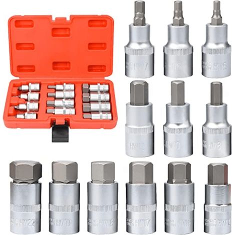 Set mit 12 Cr-V Innensechskant-Steckschlüsseln 5-22 mm + Vielzahnadapter - Auto-, Haushalts- und Industriereparaturen - Ideal für Heimwerker und Profis