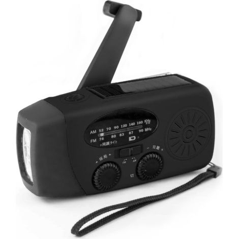 Radio meteo, radio solare, manovella, ricarica USB Type-C, radio AM/FM/NOAA, 3 torce a LED, batteria da 2000 mAh, caricabatterie per smartphone (nero)