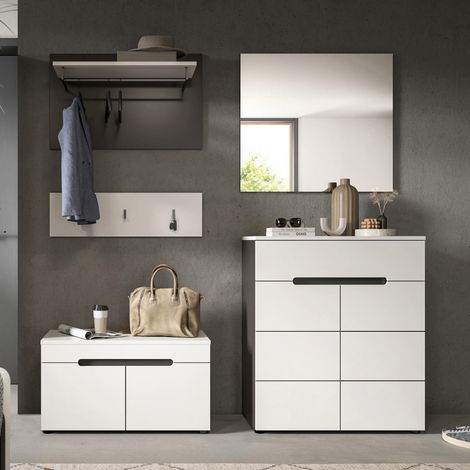 Ensemble 4 meubles d'entrée blanc et anthracite - KANUT (1/5)