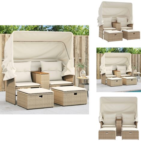 Canapé de jardin 2 places avec auvent et tabourets beige rotin - Canapé De Jardin - Salon De Jardin - Ensemble De Jardin - Meubles De Jardin - Mobilier De Jardin (1/5)
