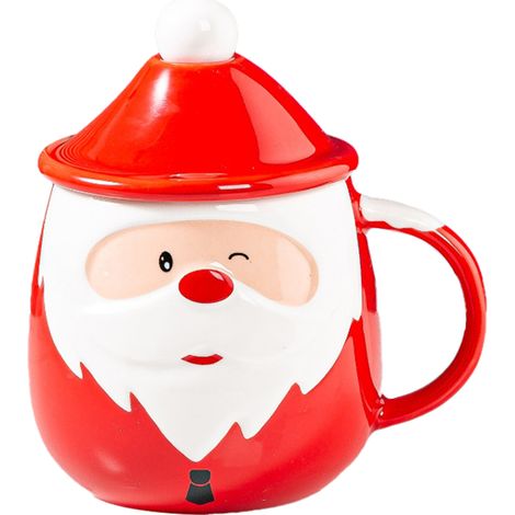 Roter Weihnachtskaffeebecher, 450 ml, hübscher und vielseitiger Keramikbecher für Zuhause, Reisen und Partys, Typ B (1/2)