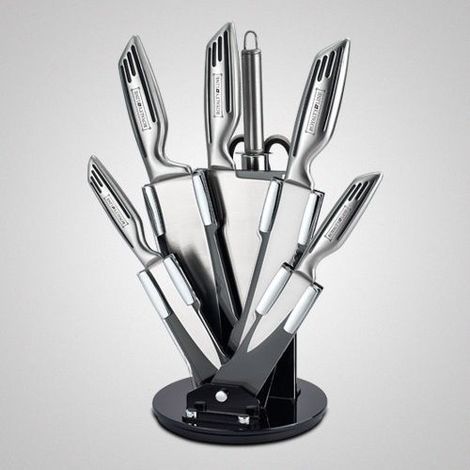 Trade Shop - Set 8 Cuchillos De Cocina De Acero Tijeras Para Carne Linea Royalty Afilador De Cuchillos -