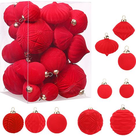 35 Samtkugeln, dekorative Hängeornamente, Festtags-Baumkugel-Set, Weihnachtsdekoration, Baumanhänger, Rot (1/2)