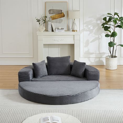 2-in-1 Schlafsofa aus Cord - halbrund oder rundes Bett, Armlehnentaschen, reiner Schaumstoff, ideal für kleine Räume