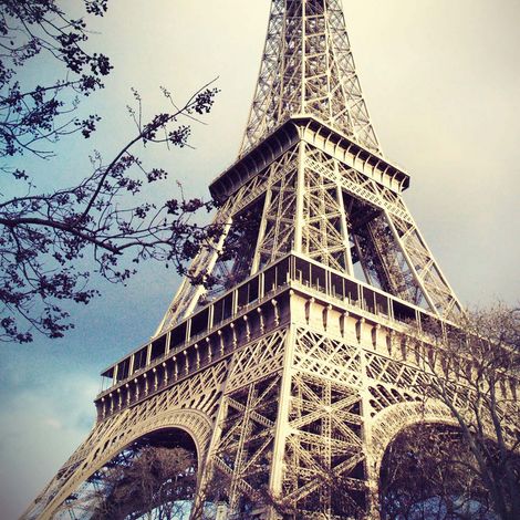 Tableau Paris Tour Eiffel idéal déco salon | Tableau moderne pour chambre ado | Tableau sur toile carré gris & bleu couloir 0,5 x 0,5 m (1/2)
