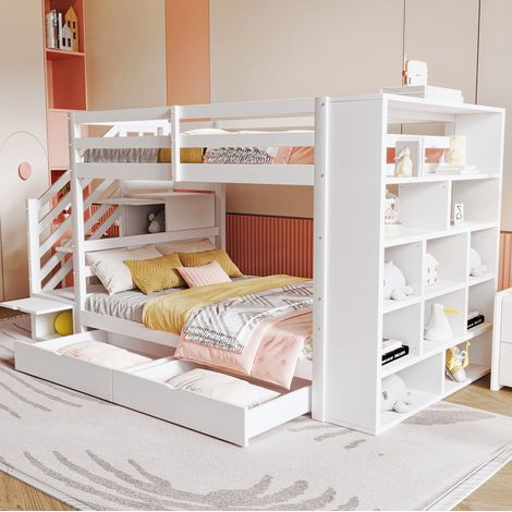 Letto a castello per bambini 90x200 cm in pino bianco con contenitore – MEUBLIV (1/5)
