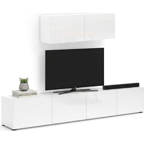 Soporte para TV Vongfong, un Estante, Hecho en Italia, 38x225x39h cm Blanco Brillante