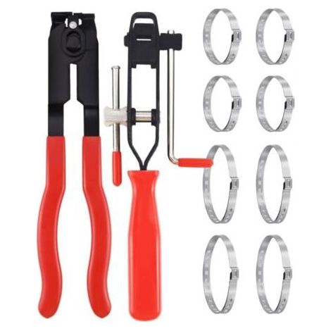 Pince Collier Ensemble, Pince Colliers Cardan,Comprend 2 Outils, 8 Bandes de Sertissage, Convient à Plupart Kits d'Outils de Sertissage Automobile (1/5)