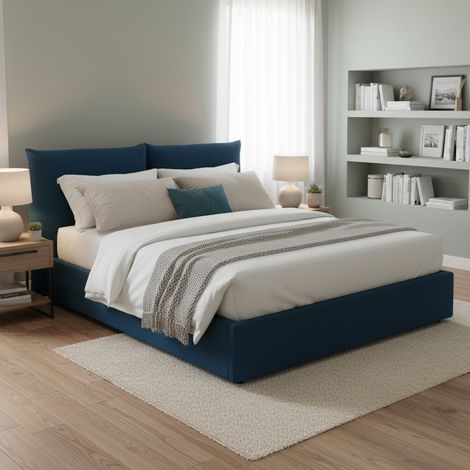 Talamo Italia Cama matrimonial Gabriella, Cama contenedor con revestimiento de tela, 100% Made in Italy, Apertura frontal, adecuado para colchón Cm 160x200, Azul, con embalaje reforzado (1/5)
