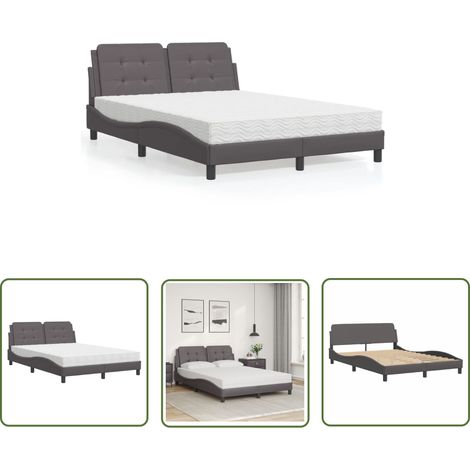 The Living Store Bett mit Matratze Grau 120x200 cm Kunstleder - Betten - Doppelbetten - Boxspringbett - Schlafzimmermöbel - Kunstlederbett (1/5)