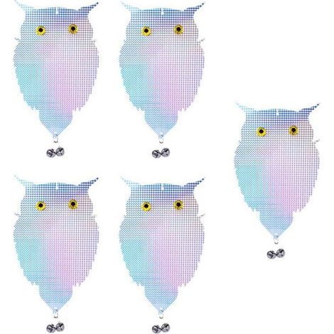 Répulsif à oiseaux, anti-pigeons, en forme de hibou, réfléchissant et lumineux, lot de 5 avec clochette. (1/4)