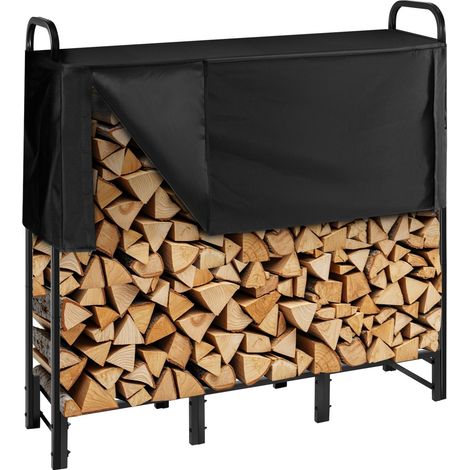 Support à bois de chauffage avec housse imperméable, range-bûches extérieur en métal, 1220 x 320 x 1180 mm, charge maximale 181,4 kg, couverture partielle, thermolaqué, pour terrasse, vérandas (1/5)