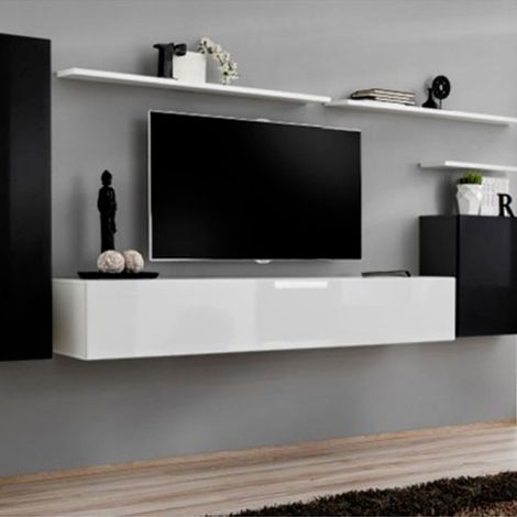 Meuble TV Mural Design "Switch I" 330cm Noir & Blanc (1/5)
