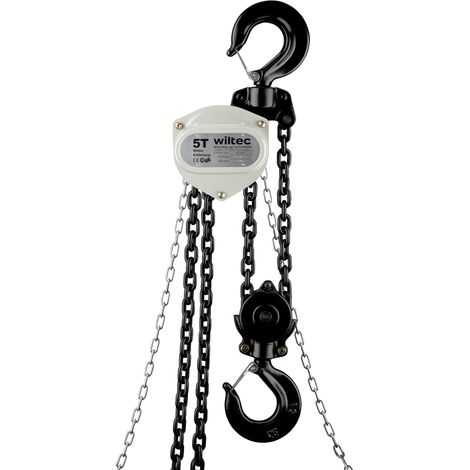 Wiltec Kettenzug bis 5 t, robuster Handkettenzug 5 m Hubhöhe, Tragmittel mit 5 m Lastkette, Hebezeug manuell, hochbelastbares Hebemittel