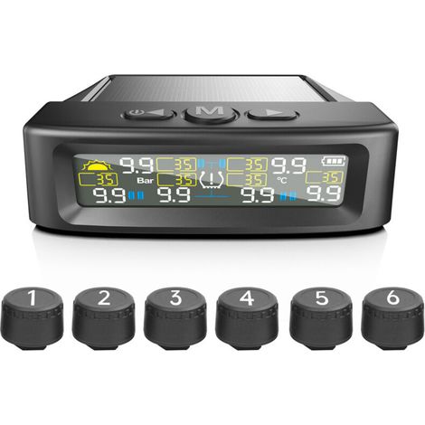 TPMS Système de Surveillance de la Pression des Pneusà 6 Roues,9.9 bar/144 PSI Max,Charge Solaire et USB,pour camions, caravanes,Bus (1/4)