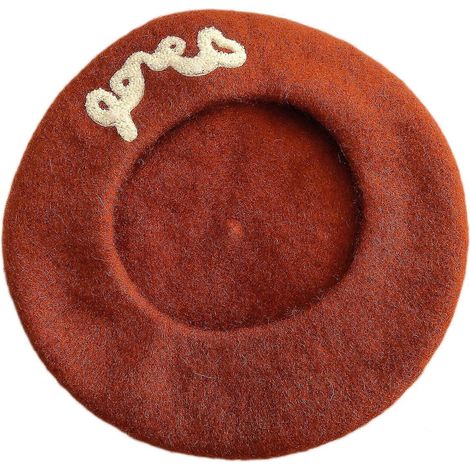 Gorro de lana liso con letras bordadas, boina, gorro de pintor, cálido para pasear al perro. (1/5)