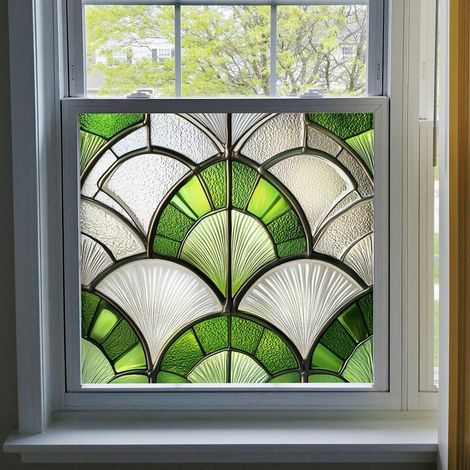 Film pour vitres effet vitrail style Art nouveau, film statique sans adhésif pour préserver l'intimité, effet arc-en-ciel au soleil, protection anti-UV et thermique, film vinyle amovible pour fenêtres (1/5)