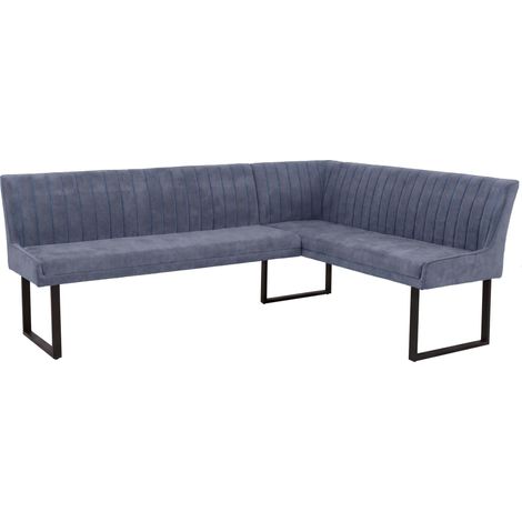 Panca angolare HHG-536, sala da pranzo, stoffa ciniglia/tessuto ecologico (310 g/m²) metallo 210x159 cm, blu