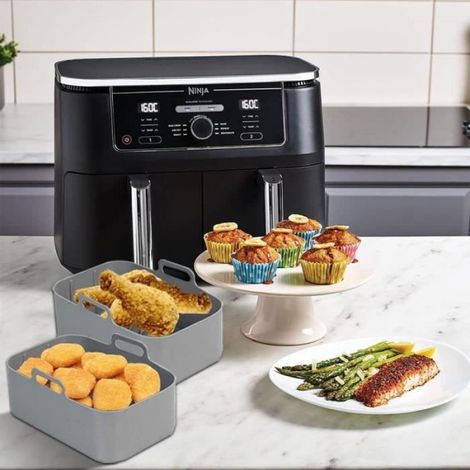 Pot en Silicone pour Ninja Friteuse À Air Double, 2PCS Doublures de Friteuse à Air Réutilisables, Silicone Air Fryer Basket, A[88] (1/4)