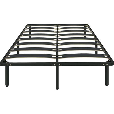 Sommeil Silencieux et Rangement sous Lit Cadre de Lit Métal Sommier Lattes Bois 140x190 cm 2 Places Chambre Noir (1/5)