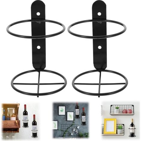 Porte-bouteilles muraux lot de 2 - supports à une bouteille 9,5 x 13,5 cm avec vis, noirs (1/5)