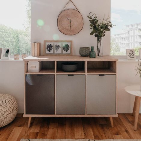 Credenza 120x88,5h cm con 3 ante colore rovere e antracite e grigio - Epik51 (1/5)