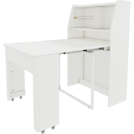 Mesa de comedor extensible con almacenaje 52/132,5 x 80 cm blanca HOMVRA