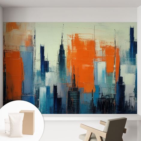 Carta Da Parati Non Tessuto - Con Colla Inclusa per Camera da Letto - Facile da Applica - Motivo decorativo Città astratta 152x104 cm (1/5)