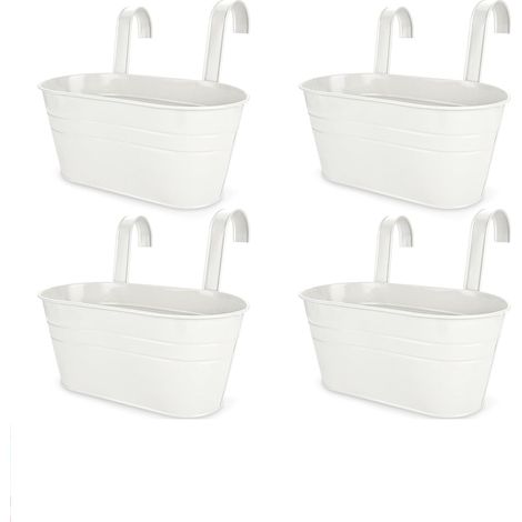 4 Pièces Pots de Fleurs Suspendus en Métal, Pots Jardiniere Balcon avec Trou de Drainage, Jardiniere Exterieur Grande Taille, Pots Suspendus avec Crochet Amovible, Jardinieres Exterieur