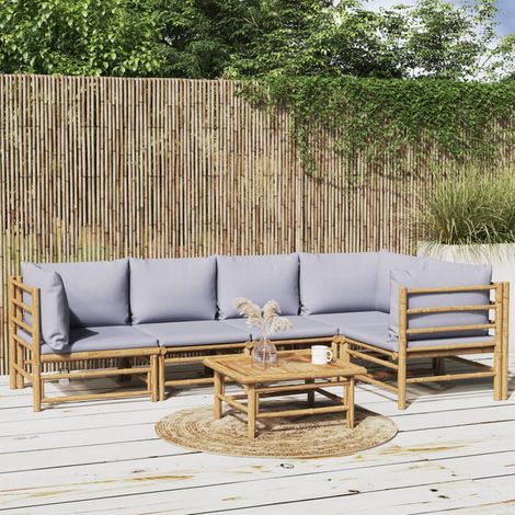 Salon de jardin 6 pcs - Ensemble Table et Chaise de Jardin - avec coussins gris clair bambou BV570050 - BonneVie (1/5)