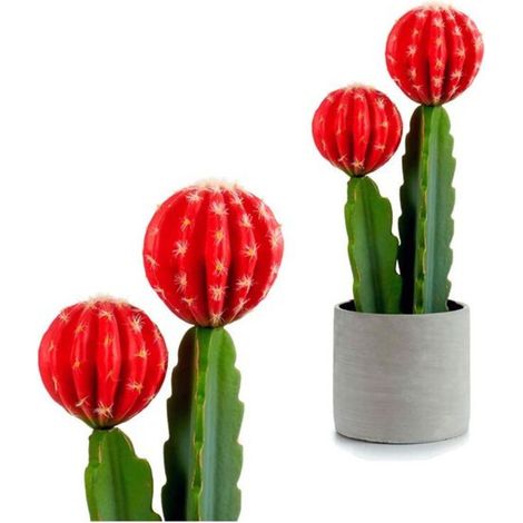 Planta de plastico cactus alto flor roja 45 cm Verde