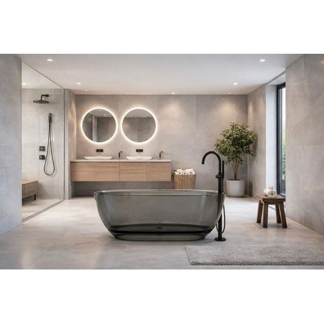 Vasca da bagno freestanding da design 170x78cm centro stanza resina acrilica trasparente B-Tech PENELOPE Grigio (1/2)