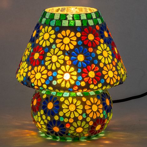 Lampada da tavolo in mosaico di vetro colorato - Stile floreale