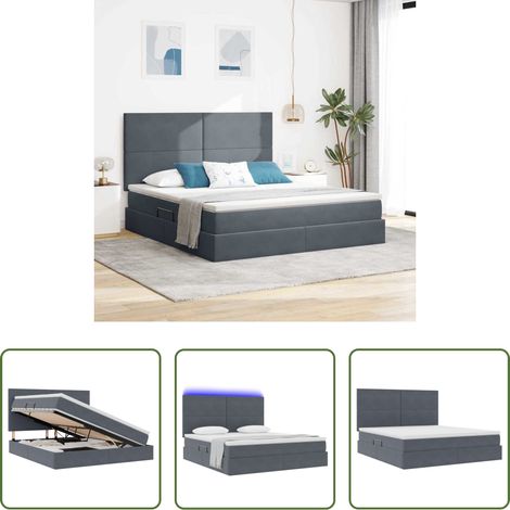 Velours - Lit avec rangement et LED Gris foncé 160 x 200 cm Velours (1/5)