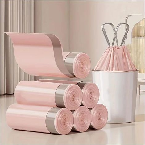 Sacs poubelles roses, sacs poubelles en polyéthylène épais et durables, sacs poubelles de salle de bain, maison et dortoir (50 pièces) (1/5)