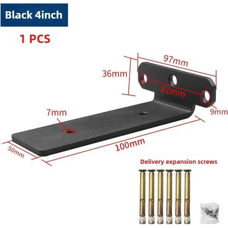 (Noir 10-20 cm) 1 support trépied suspendu, capacité de charge de 200 kg, support d'étagère murale, fixation murale invisible, étagère de rangement pour cloison (1/5)