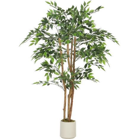 Banyan artificiel avec tronc en bois massif et pot, plante décorative verte 65 x 65 x 150 cm pour intérieur (1/5)